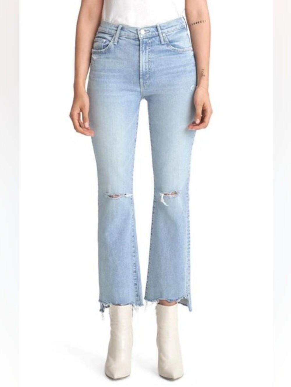 MOTHER The Insider Crop Step Chew Jeans In Drinking By The Pool Wash 24.